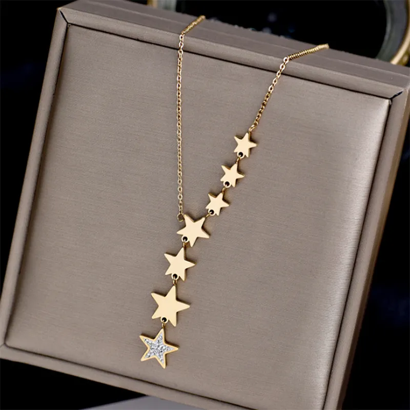 DIEYURO Stainless Steel Gold Color Multip Stars Zircon Necklace For Women Chain Choker Necklace 2021 Trend Fashion Jewelry GiftP