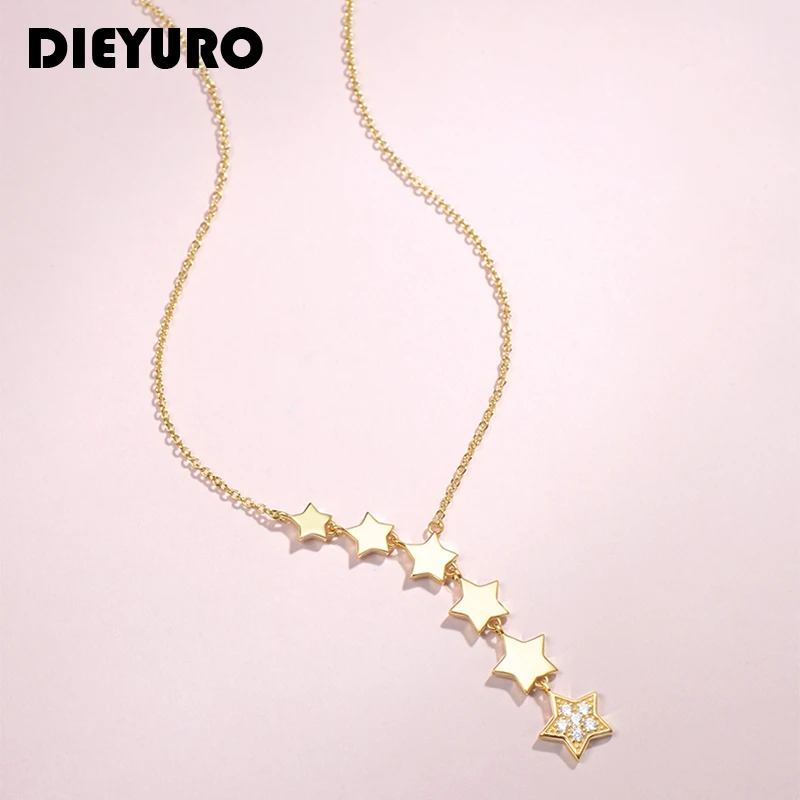 DIEYURO Stainless Steel Gold Color Multip Stars Zircon Necklace For Women Chain Choker Necklace 2021 Trend Fashion Jewelry GiftP