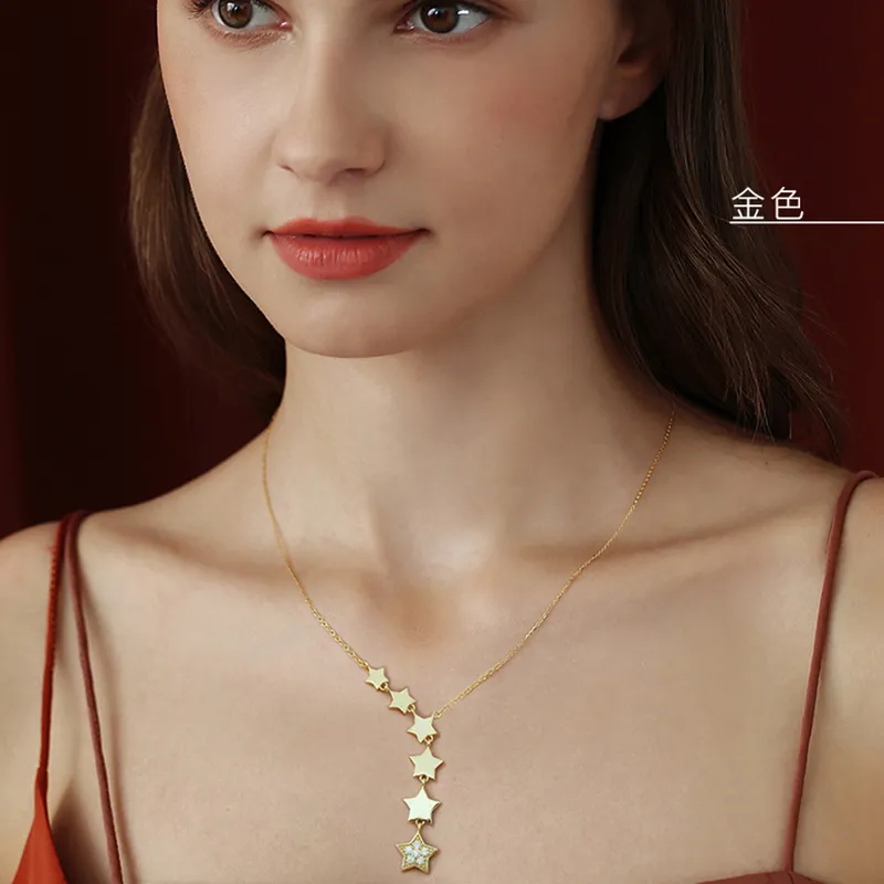 DIEYURO Stainless Steel Gold Color Multip Stars Zircon Necklace For Women Chain Choker Necklace 2021 Trend Fashion Jewelry GiftP