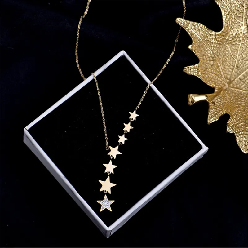 DIEYURO Stainless Steel Gold Color Multip Stars Zircon Necklace For Women Chain Choker Necklace 2021 Trend Fashion Jewelry GiftP