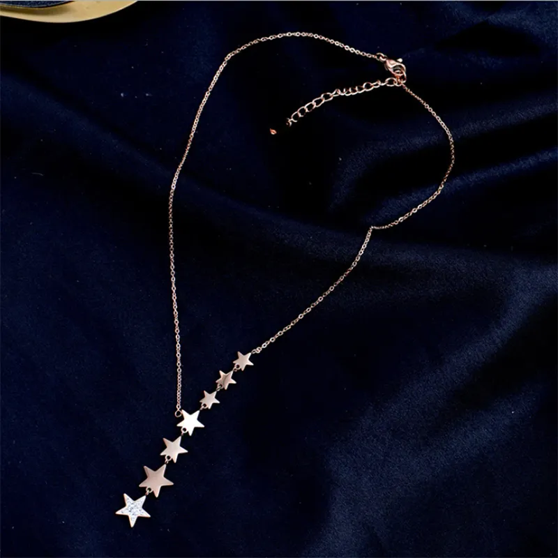 DIEYURO Stainless Steel Gold Color Multip Stars Zircon Necklace For Women Chain Choker Necklace 2021 Trend Fashion Jewelry GiftP