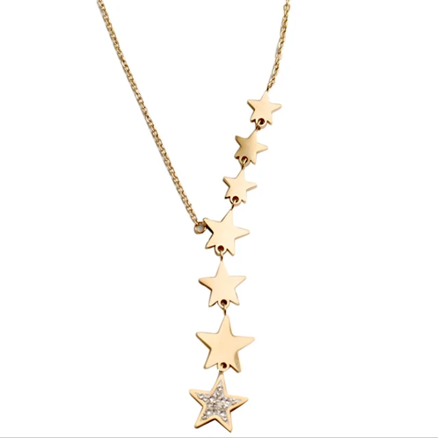 DIEYURO Stainless Steel Gold Color Multip Stars Zircon Necklace For Women Chain Choker Necklace 2021 Trend Fashion Jewelry GiftP