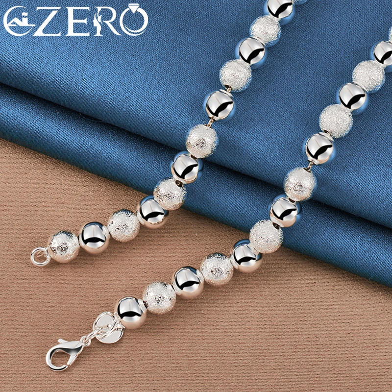 ALIZERO 24K Gold Necklaces 925 Sterling Silver Smooth Frosted 8mm Beads Chain Necklace For Women Fashion Wedding Party Jewelry