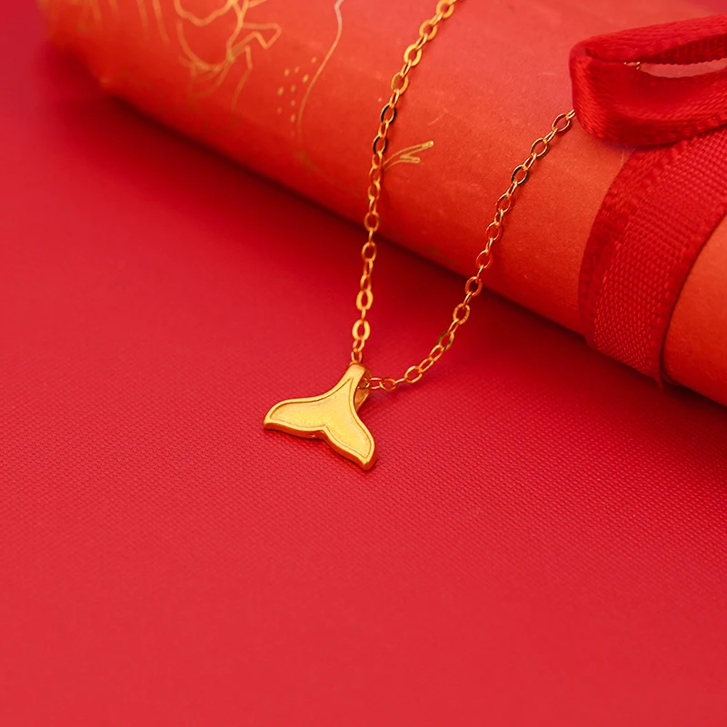 999 Pure Gold Pendant Necklace Real 24K Gold Fish Tail Pendant for Women Fine Jewelry Wedding Gift