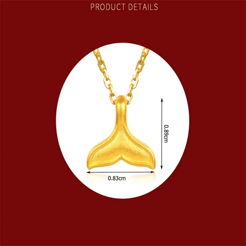 999 Pure Gold Pendant Necklace Real 24K Gold Fish Tail Pendant for Women Fine Jewelry Wedding Gift