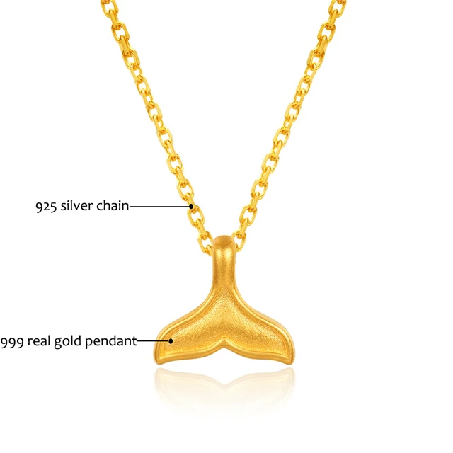 999 Pure Gold Pendant Necklace Real 24K Gold Fish Tail Pendant for Women Fine Jewelry Wedding Gift