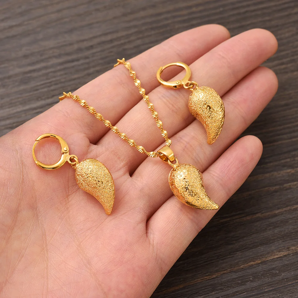 24k Gold Plated Africa dubai India Jewelry Necklace pendant Earrings wedding Birthday Party Jewelry Sets For Women Girl Gifts
