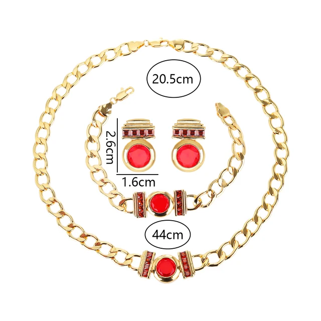 Selead Design 3 pieces/set ladies bride elegant wedding party Cuban chain white red zirconia necklace earrings jewelry setProduc