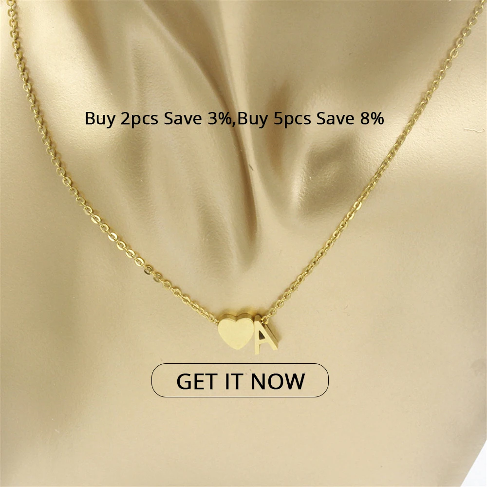 New Fashion Tiny Heart Dainty Initial 26 Letter Necklace Gold Silver Color Stainless Steel Women Girl's Jewelry Birthday Gift