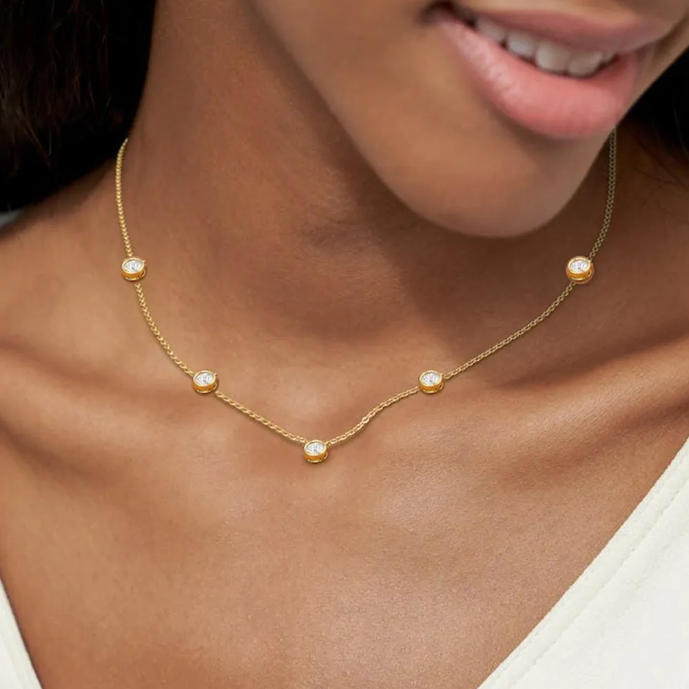 5mm 5 Stones Bubble Moissanite Necklace Certified Original 18k Gold Plated 925 Silver Diamond Choker Chain for Women Jewelry GRA