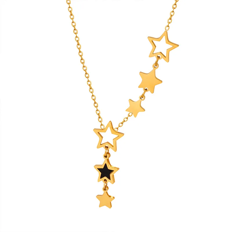 New in Star Pendant Necklace for Women Stainless Steel Gold Plated Chain Black Acrylic Fashion Jewelry Girlfriend Gift Wholesale