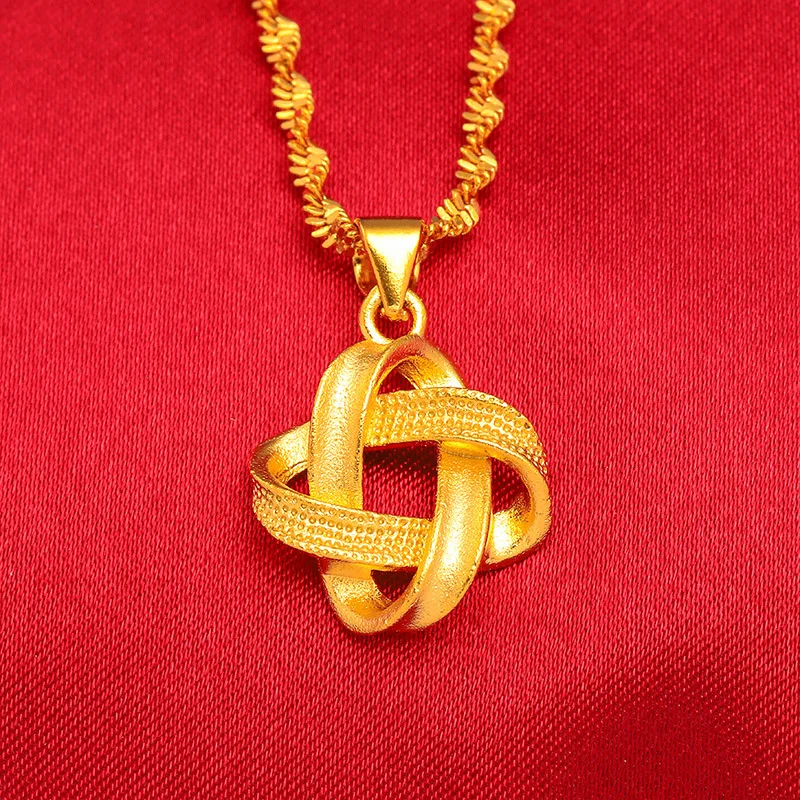 Yellow Gold Plated Jewelry Sets For Women Interweave Geometric Pendant Necklace Earrings 2pcs Jewellery Set Accessories Gifts