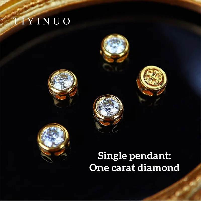 TIYINUO Real 18K Gold AU750 One Carat Diamond Pendant Collarbone Necklace Stud Earrings Fine Jewelry For Woman Betrothal Gift