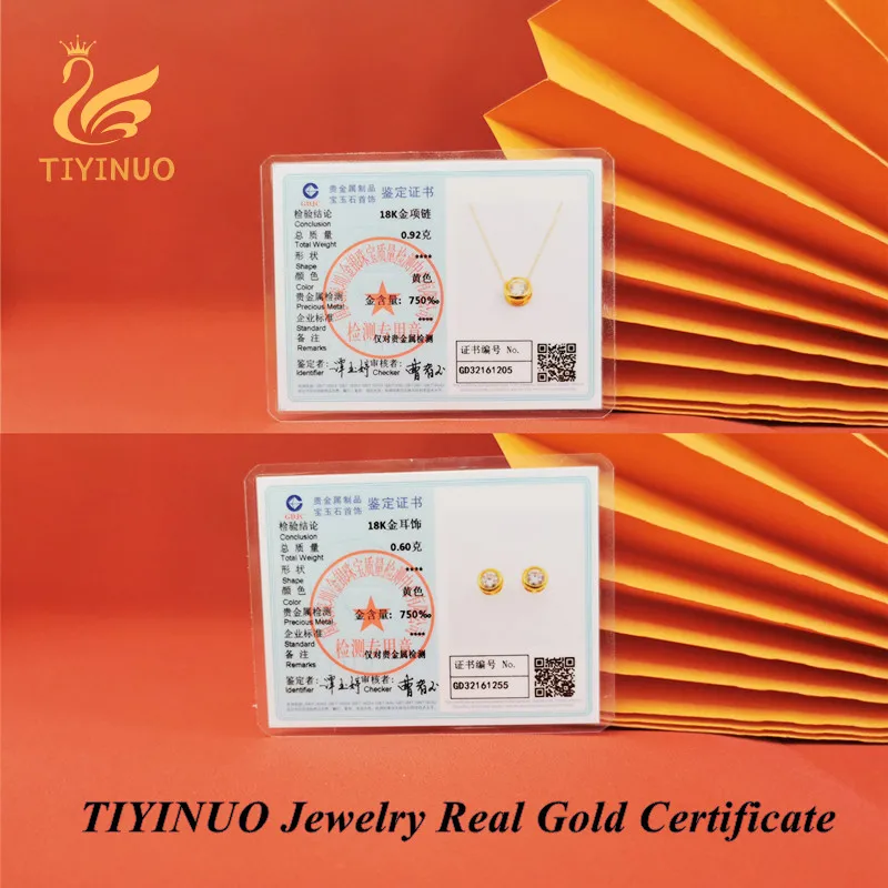 TIYINUO Real 18K Gold AU750 One Carat Diamond Pendant Collarbone Necklace Stud Earrings Fine Jewelry For Woman Betrothal Gift