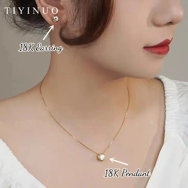 TIYINUO Real 18K Gold AU750 One Carat Diamond Pendant Collarbone Necklace Stud Earrings Fine Jewelry For Woman Betrothal Gift