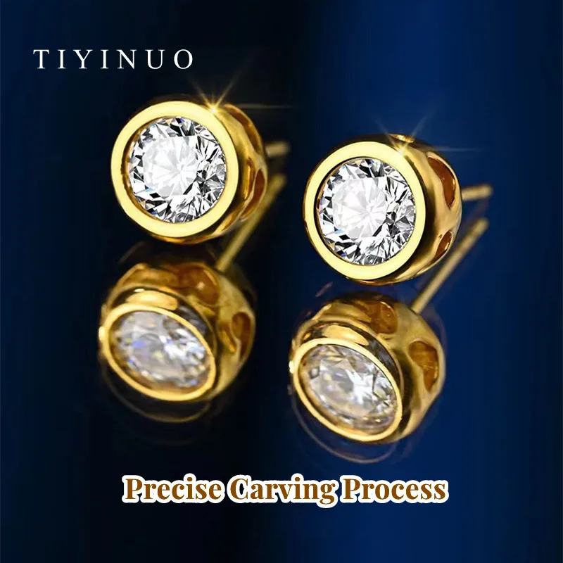TIYINUO Real 18K Gold AU750 One Carat Diamond Pendant Collarbone Necklace Stud Earrings Fine Jewelry For Woman Betrothal Gift