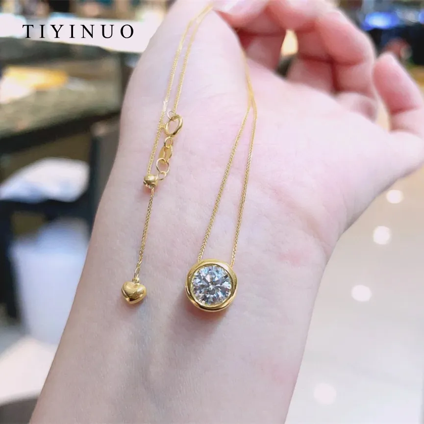 TIYINUO Real 18K Gold AU750 One Carat Diamond Pendant Collarbone Necklace Stud Earrings Fine Jewelry For Woman Betrothal Gift
