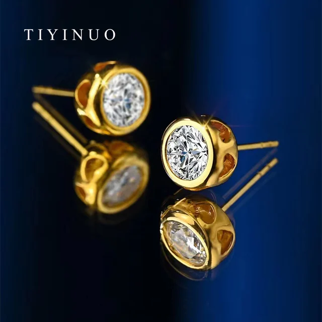 TIYINUO Real 18K Gold AU750 One Carat Diamond Pendant Collarbone Necklace Stud Earrings Fine Jewelry For Woman Betrothal Gift