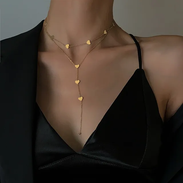 ANENJERY 316L Stainless Steel Long Pendant Necklace for Women Niche Simple Personality Necklace Party Jewelry Wholesale