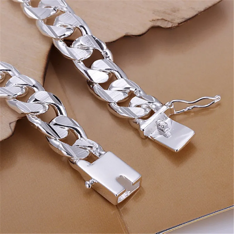 High Quality Fashion Hot Sale 925 Sterling Silver Bracelets Charm 10MM Chain Men Women Wedding Jewelry Gift