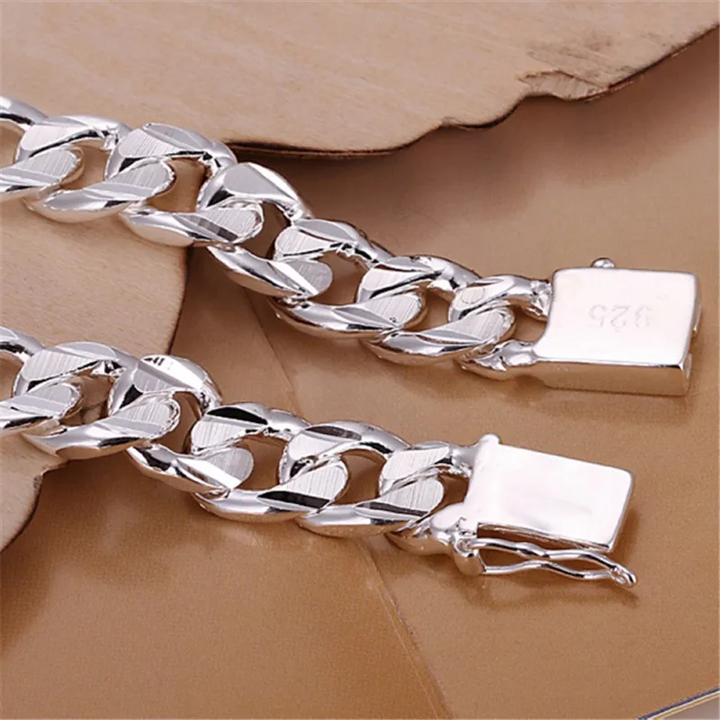 High Quality Fashion Hot Sale 925 Sterling Silver Bracelets Charm 10MM Chain Men Women Wedding Jewelry Gift
