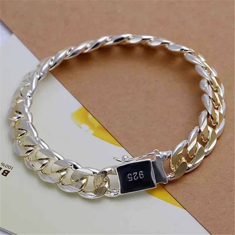 High Quality Fashion Hot Sale 925 Sterling Silver Bracelets Charm 10MM Chain Men Women Wedding Jewelry Gift