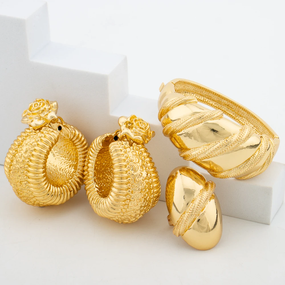 2024 Trend Jewelry Set for Women Dangle Earrings and Bangle Ring Weddings Bride Jewelry Set Engagement Party Earrings Accessory