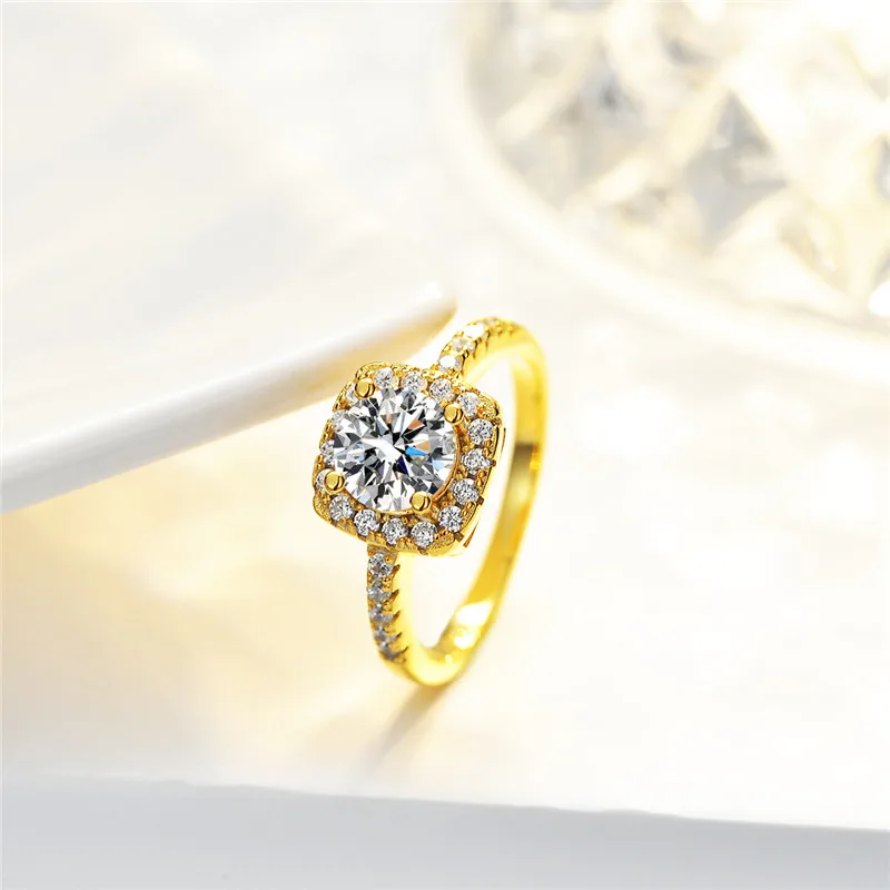100% Real 1 Carat Moissanite 925 Sterling Silver 18K Gold Ring Pass Diamond Test GRA Jewelry Women's Gold Rings