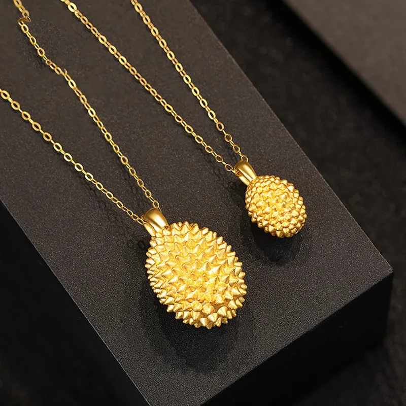 24k Pure Yellow Gold Color Golden Durian Pendant Necklaces for Women Girl  Chocker Chain Wedding Jewelry Gifts Free Shopping
