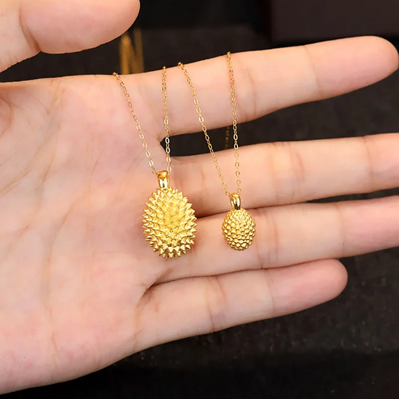 24k Pure Yellow Gold Color Golden Durian Pendant Necklaces for Women Girl  Chocker Chain Wedding Jewelry Gifts Free Shopping