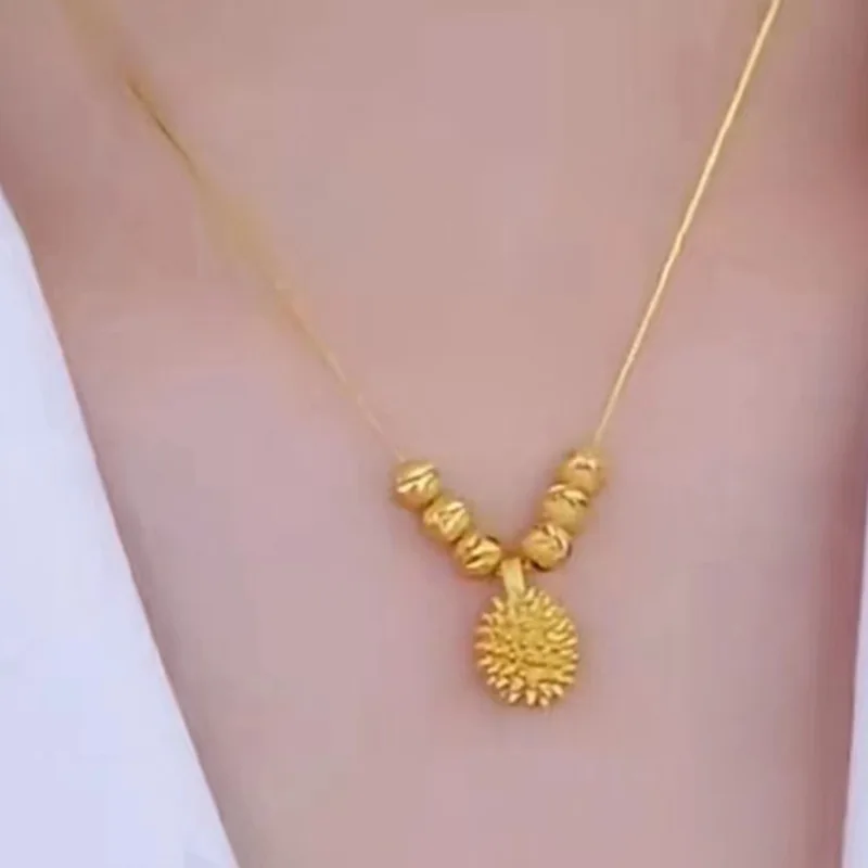 24k Pure Yellow Gold Color Golden Durian Pendant Necklaces for Women Girl  Chocker Chain Wedding Jewelry Gifts Free Shopping