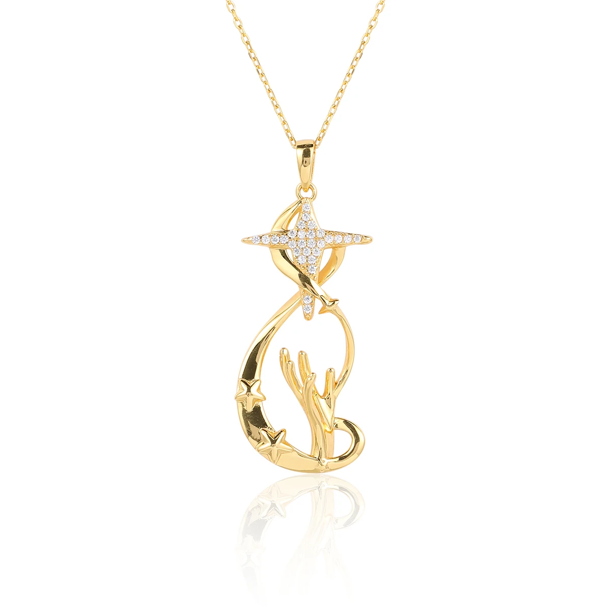 HAIKE S925 Sterling Silver Necklace Original Wishing Star Element Neckchain Fashion Personality Versatile Cross Collar for Women