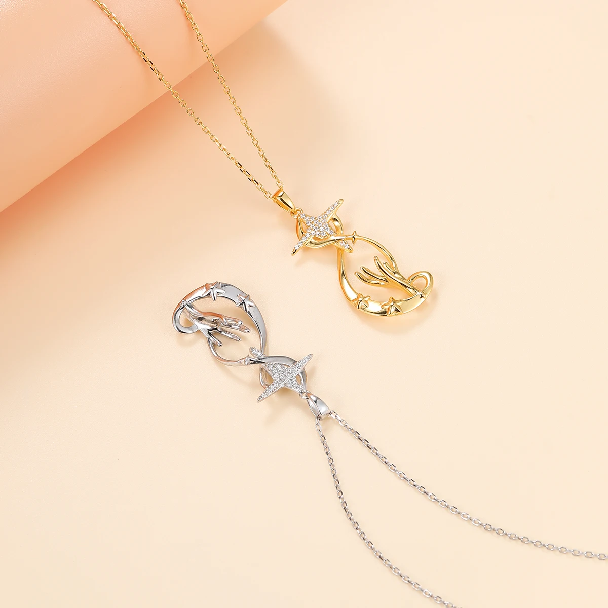 HAIKE S925 Sterling Silver Necklace Original Wishing Star Element Neckchain Fashion Personality Versatile Cross Collar for Women