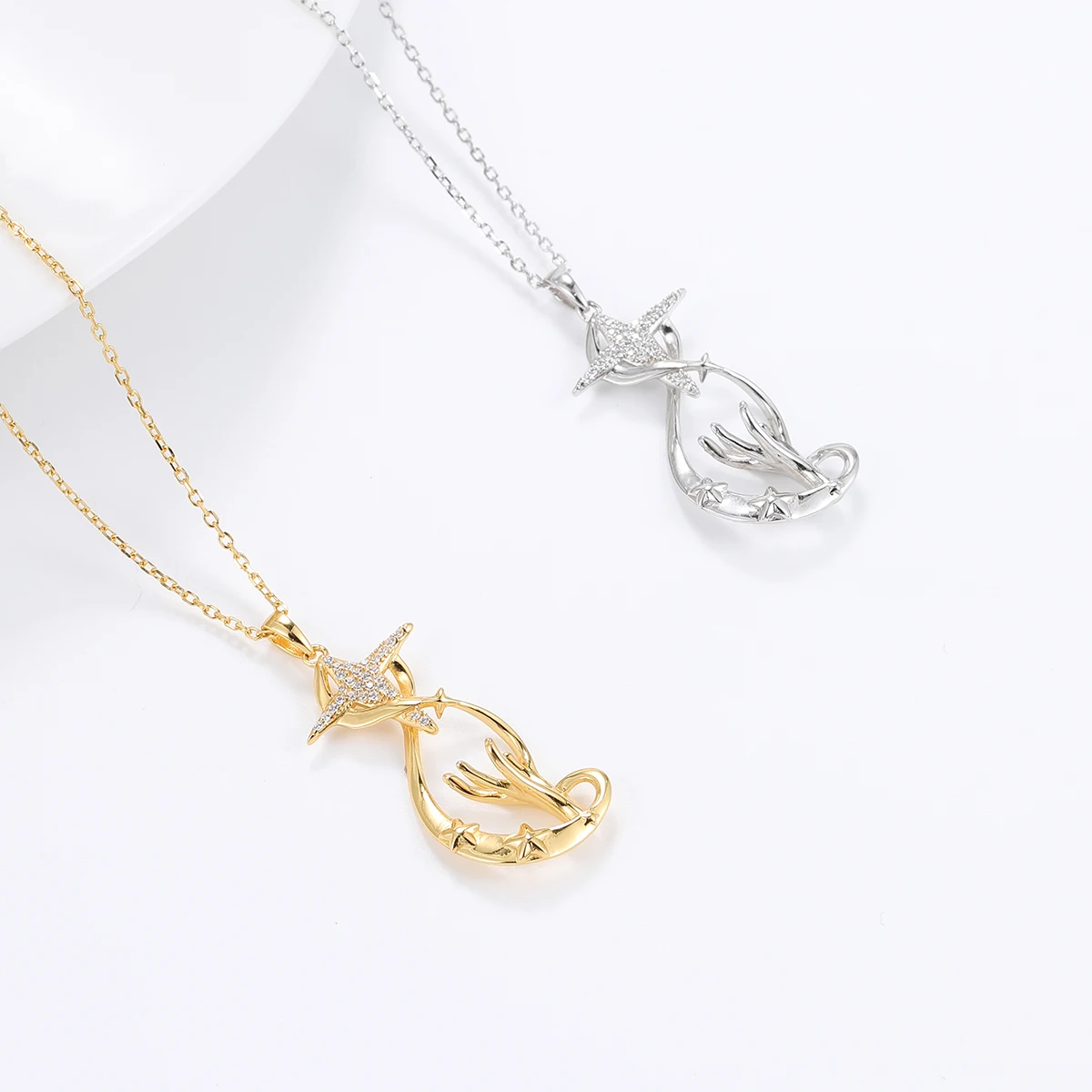 HAIKE S925 Sterling Silver Necklace Original Wishing Star Element Neckchain Fashion Personality Versatile Cross Collar for Women