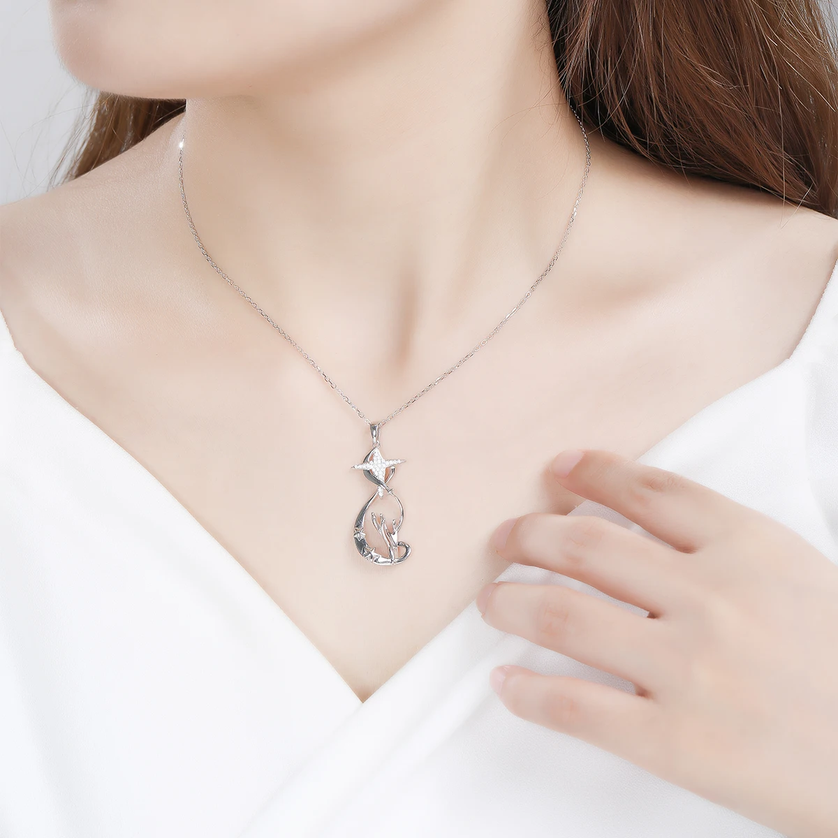 HAIKE S925 Sterling Silver Necklace Original Wishing Star Element Neckchain Fashion Personality Versatile Cross Collar for Women