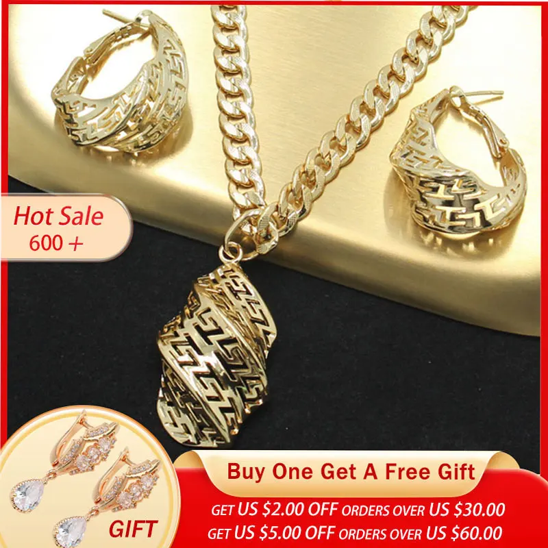 18k Gold Plated Jewelry Set Dubai for Women Wedding Jewellery Sets Bride Necklace and Earrings African Luxury Free ShippingProdu