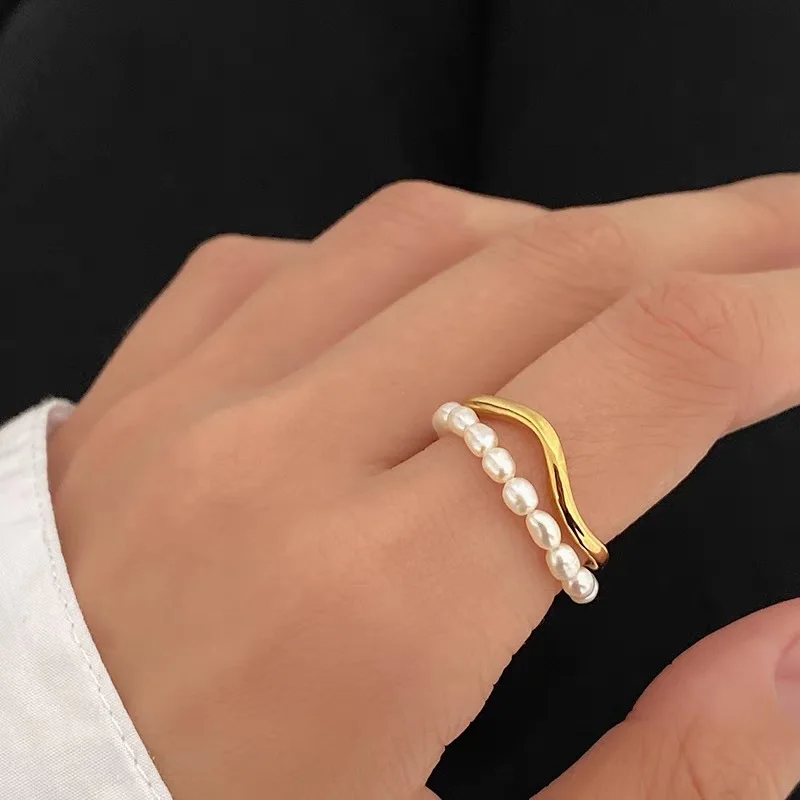 Simple and Versatile Double-Layer Layered Pearl Ring Gathering Jewelry Accessories For Women and Girls