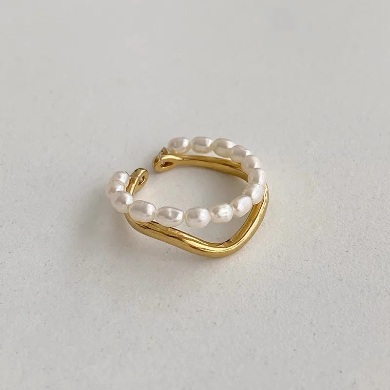 Simple and Versatile Double-Layer Layered Pearl Ring Gathering Jewelry Accessories For Women and Girls