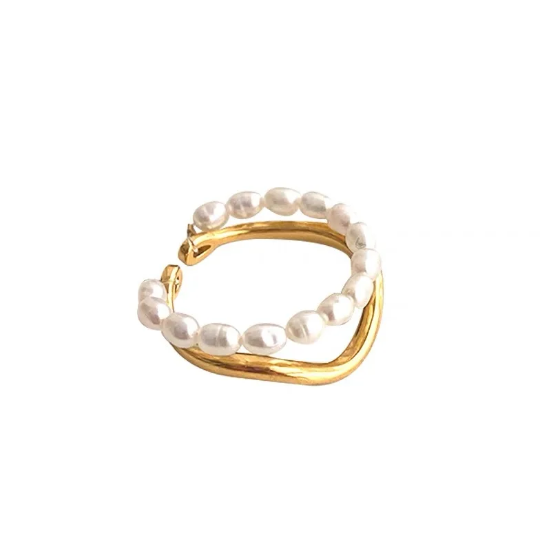 Simple and Versatile Double-Layer Layered Pearl Ring Gathering Jewelry Accessories For Women and Girls