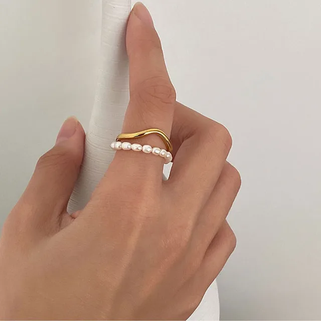 Simple and Versatile Double-Layer Layered Pearl Ring Gathering Jewelry Accessories For Women and Girls