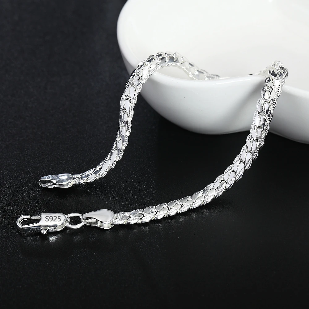 8 Inch 925 Silver/18k Gold Bracelet 5MM Side Chain Bracelet For Woman Man Fashion Wedding Jewelry Gift