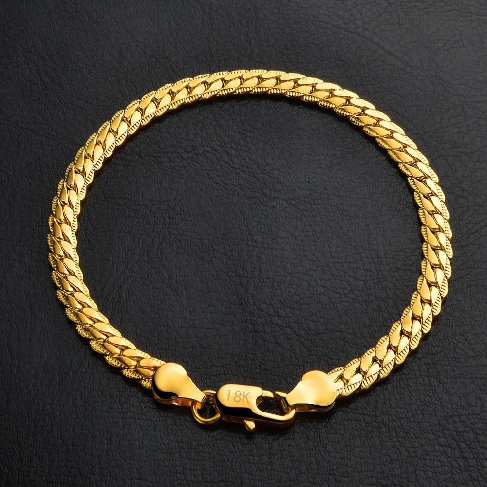 8 Inch 925 Silver/18k Gold Bracelet 5MM Side Chain Bracelet For Woman Man Fashion Wedding Jewelry Gift