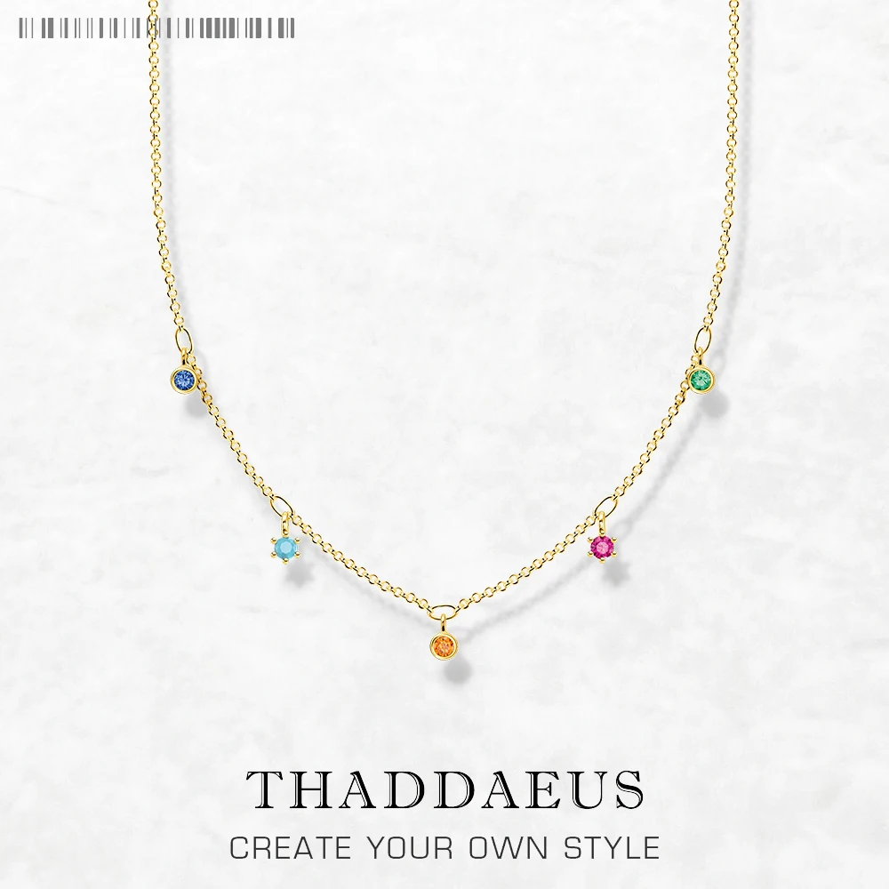 Colourful Stones Golden Necklace Link Chain Fine Jewelry Europe 925 Stering Silver 2022 Brand New Bohemia Gift For WomenProduct 