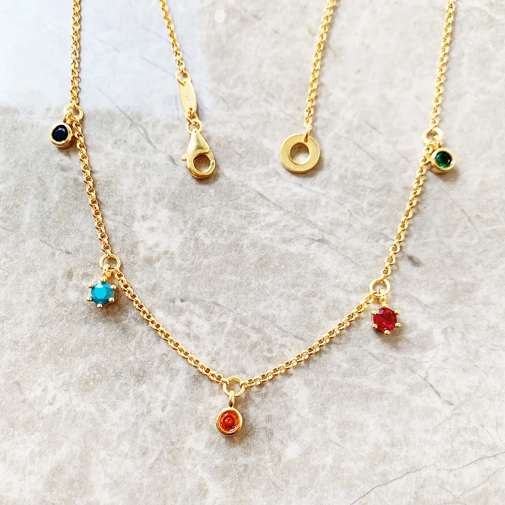 Colourful Stones Golden Necklace Link Chain Fine Jewelry Europe 925 Stering Silver 2022 Brand New Bohemia Gift For WomenProduct 