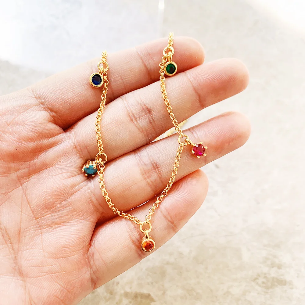 Colourful Stones Golden Necklace Link Chain Fine Jewelry Europe 925 Stering Silver 2022 Brand New Bohemia Gift For WomenProduct 