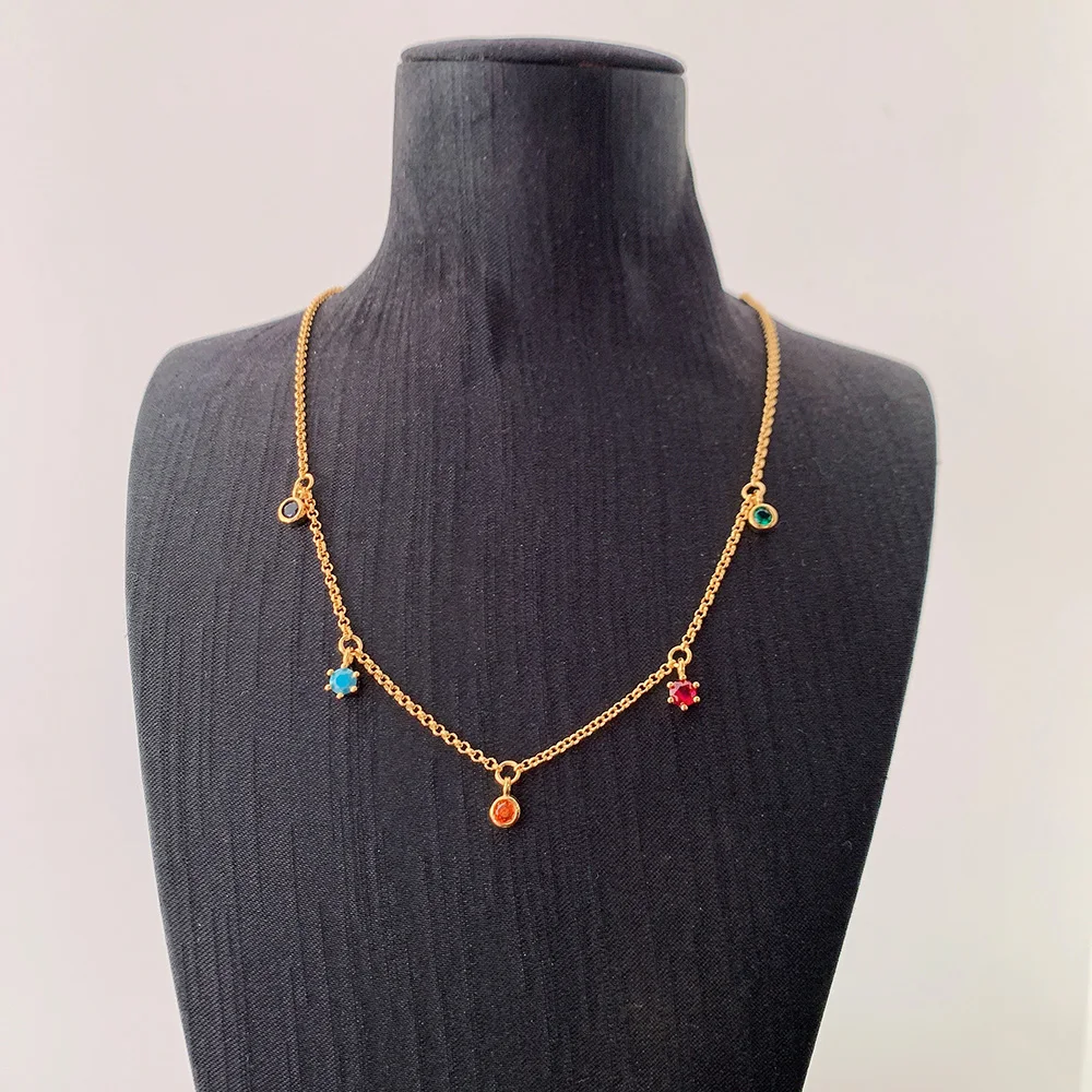 Colourful Stones Golden Necklace Link Chain Fine Jewelry Europe 925 Stering Silver 2022 Brand New Bohemia Gift For WomenProduct 
