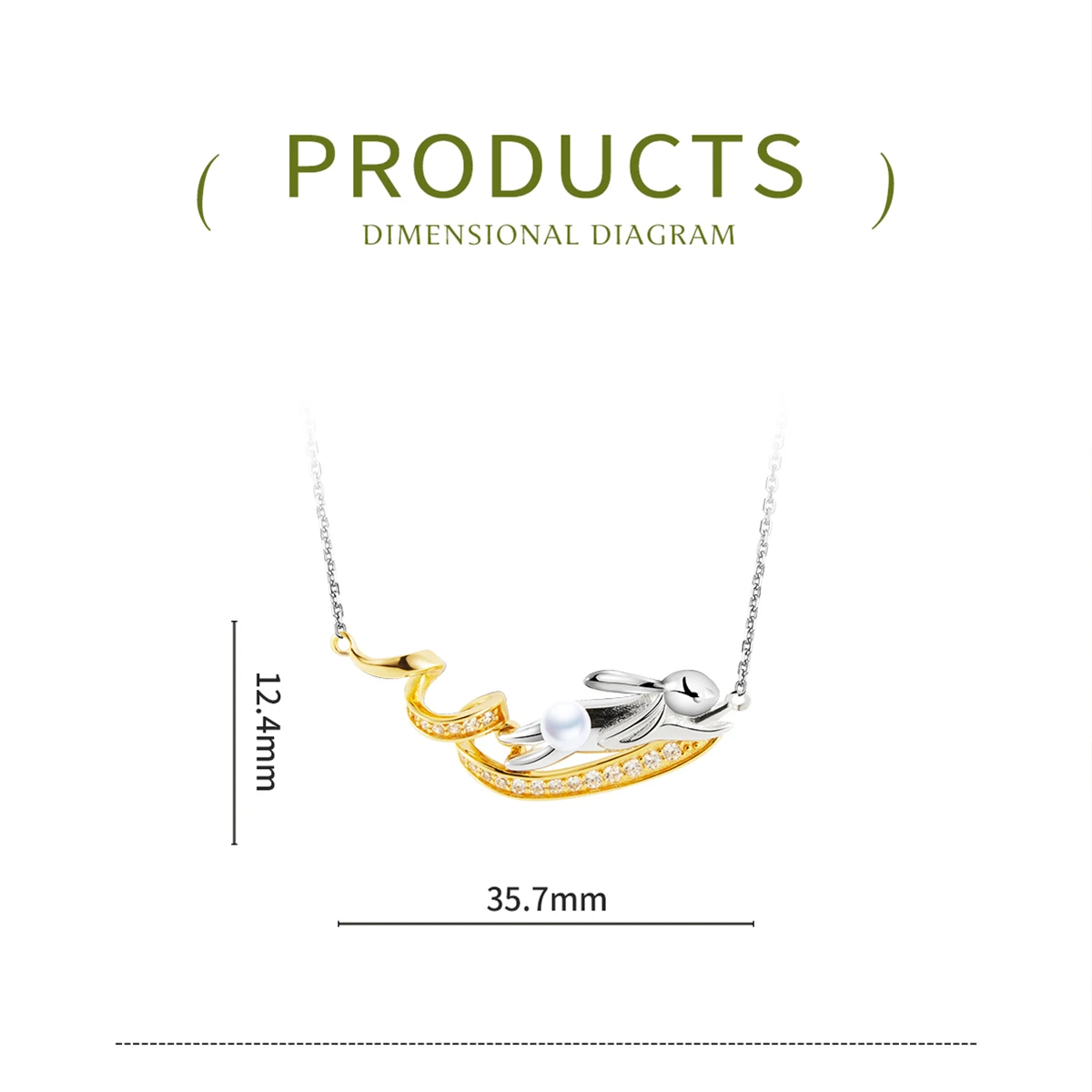HAIKE S925 Sterling Silver Necklace Original Jade Rabbit Moon Neckchain Unique Two tone Design Collar Length 40cm+5cm for Women