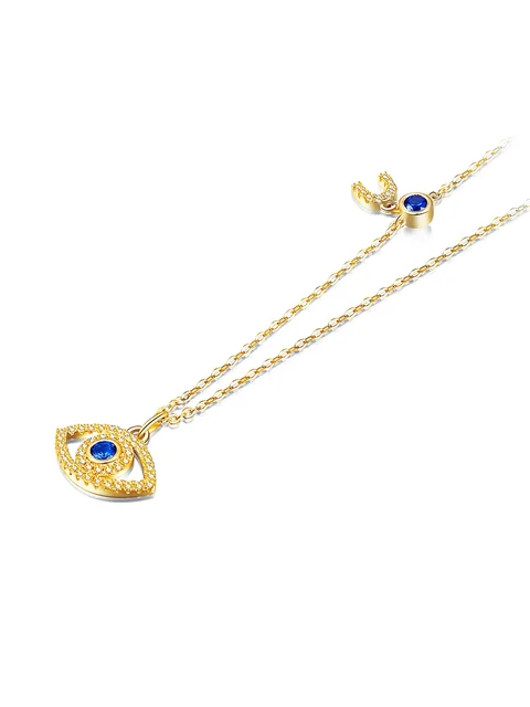 Evil Eye Necklace Women Blue Main Stone 925 Sterling Silver Statement Necklaces & Pendants Long Chain Turkish Jewelry Making
