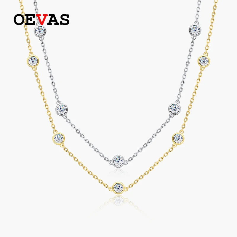 OEVAS 100% 925 Sterling Silver 3CT Sparkling Moissanite For Women 40cm Chains Necklace Top Quality Elegant Charm Fine Jewelry
