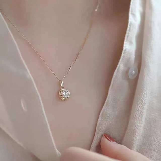 LGKGL Real 925 Sterling Silver 14k Gold Zircon Flower Pendant Choker Necklace For Women Cute Plant Fine Jewelry Accessories